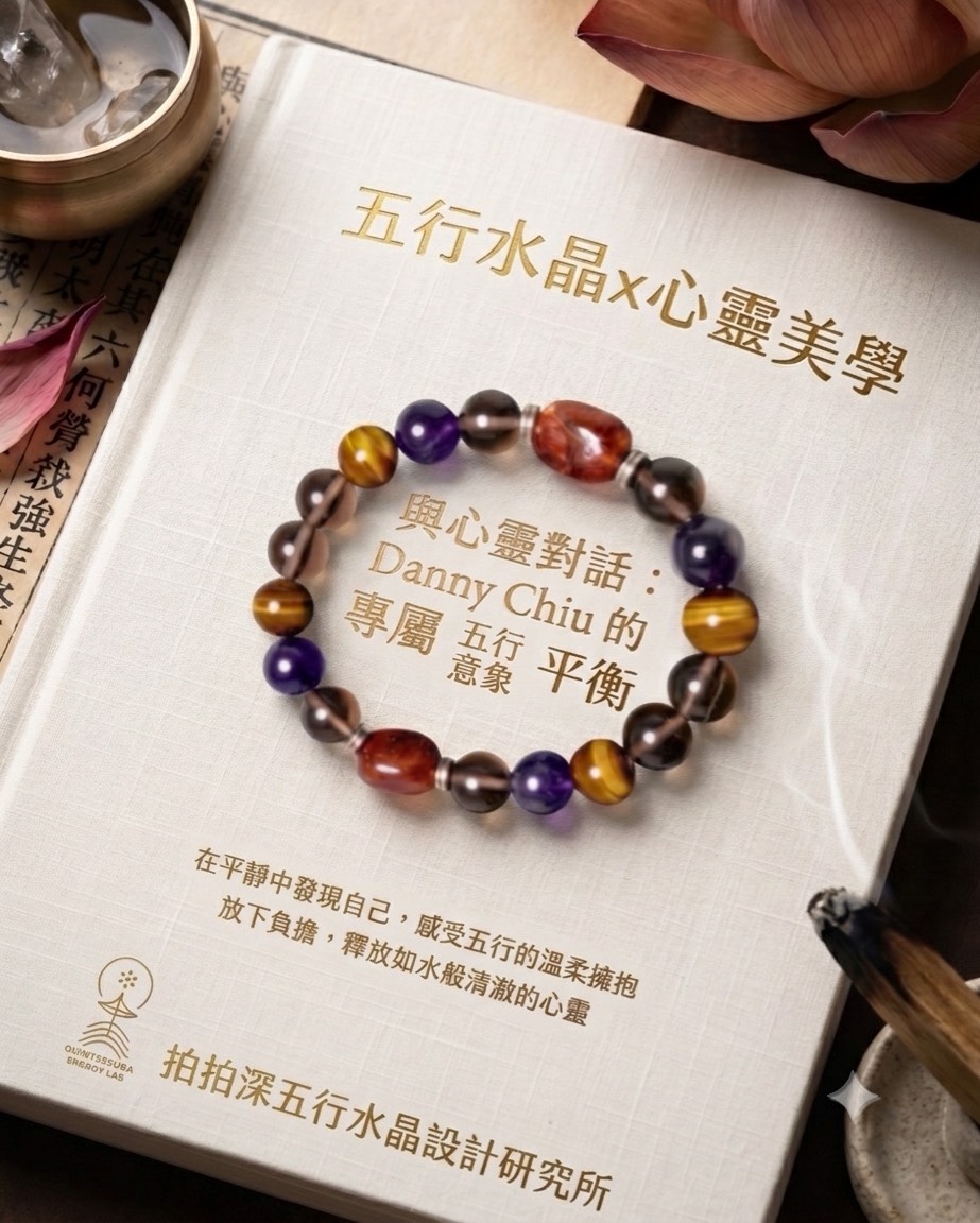 拍拍深五行水晶設計研究所品牌書封，封面中央為五行配色手串